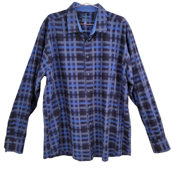Luchiano Viscanti Mens XXL Blue Plaid Long Sleeve Button Up Dress Shirt - Picture 1 of 5